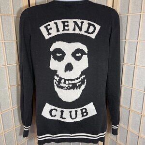 Womens S Misfits Black White Fiend Club 138 Varsity Cardigan Button Front V Neck